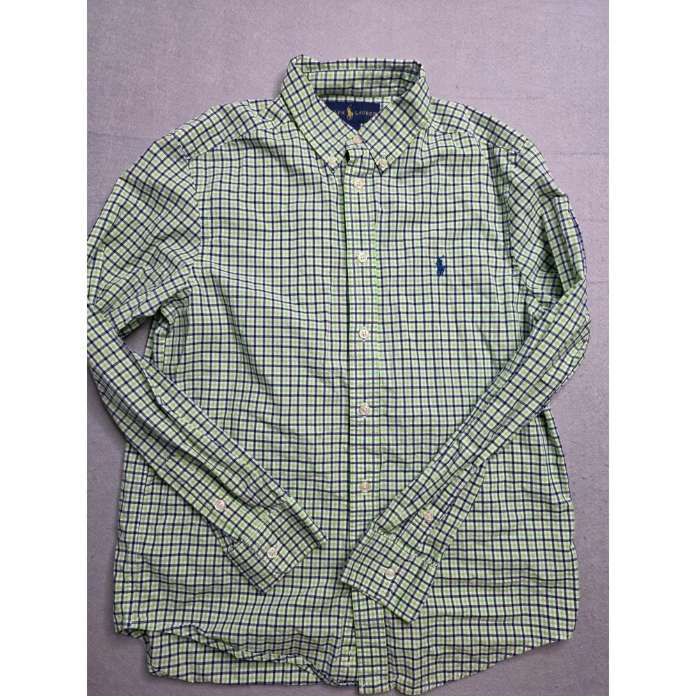 Ralph Lauren Shirt Boys L (14-16) Multicolor Plaid Cotton Pony Logo Button-Down